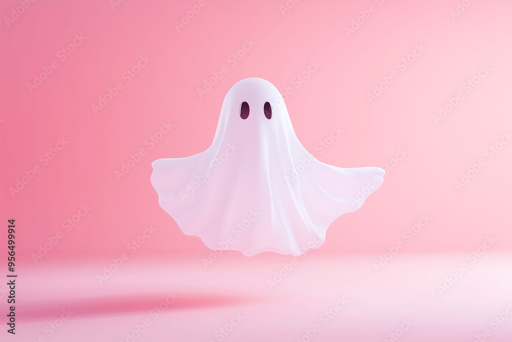 Cute Miniature Ghost Floating Against a Soft Pink Background Creating a Playful and Whimsical Halloween Scene Cute Miniature Ghost Floating Against a Soft Pink Background Creating a Playful and Whimsical Halloween Scene