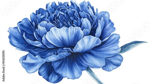 Fototapeta Naklejka Na Ścianę i Meble -  Watercolor indigo blue peony intricately rendered hand drawn flower detailed botanical illustration suitable for wedding invitations and greeting cards navy blue peony graphic resources