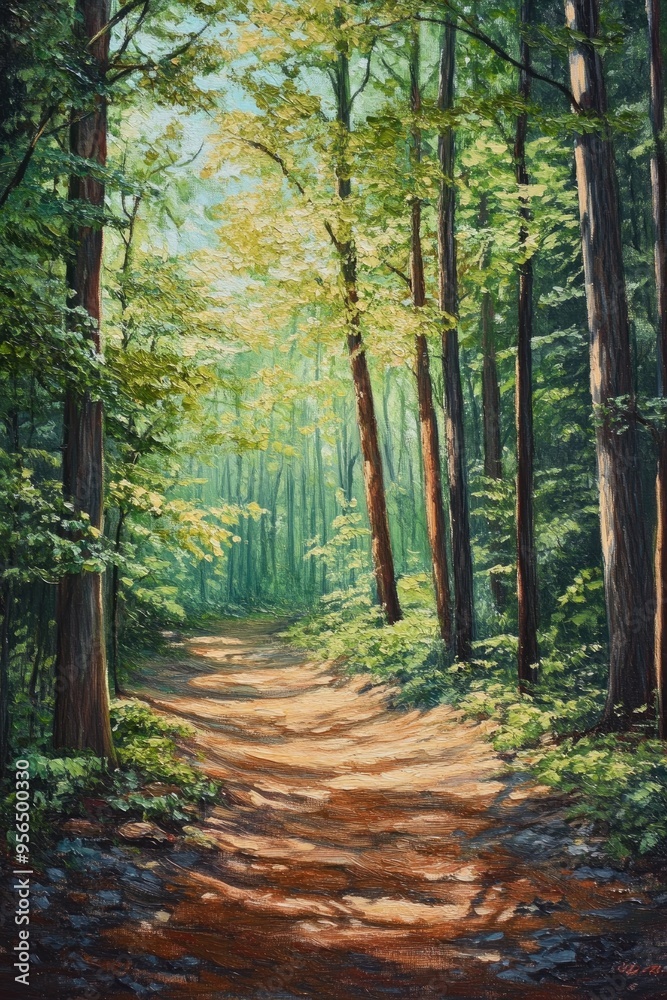 Obraz premium Oil painting depicting a forest blend on a bright summer day