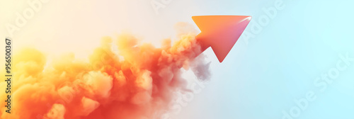 Abstract Red Arrow Shooting Through Colorful Smoke on a Blue and Orange Gradient Background Representing Momentum and Progress photo