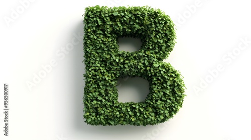 Hyper-Realistic Green Topiary Letter "B" Isolated on a White Background, Ideal for Eco-Friendly and Nature-Inspired Design Concepts