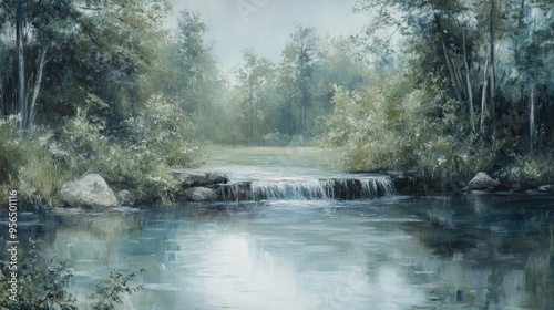 Oil painting showcasing serene natural imagery