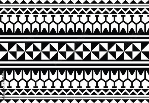 Polynesian pattern tribal tattoo border. Tribal tattoo geometric fore arm samoan band. Tattoo eps forearm samoan sleeve bracelet. Fabric seamless isolated hawaiian pattern on white background.