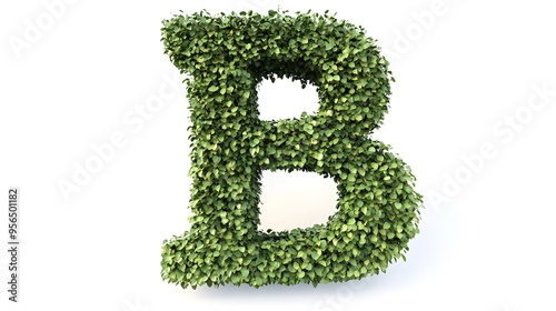 Hyper-Realistic Green Topiary Letter "B" Isolated on a White Background, Ideal for Eco-Friendly and Nature-Inspired Design Concepts