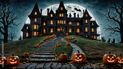 Spooky Haunted House Halloween Background