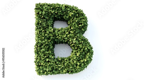 Hyper-Realistic Green Topiary Letter "B" Isolated on a White Background, Ideal for Eco-Friendly and Nature-Inspired Design Concepts