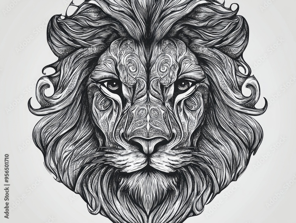 Decorative line art illustration of a lion s head Decorative line art illustration of a lion s head