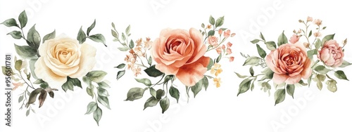 Watercolor Illustrations of Elegant Rose and Peony Flowers for Weddings