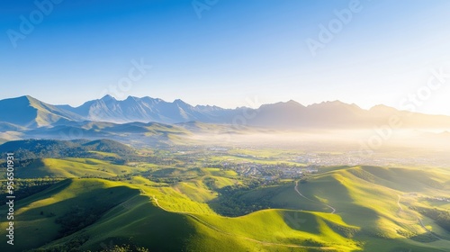 an aerial view of a mountain range on the outskirts of a city, where nature meets urban development, showcasing the contrast between rugged landscapes and modern architecture