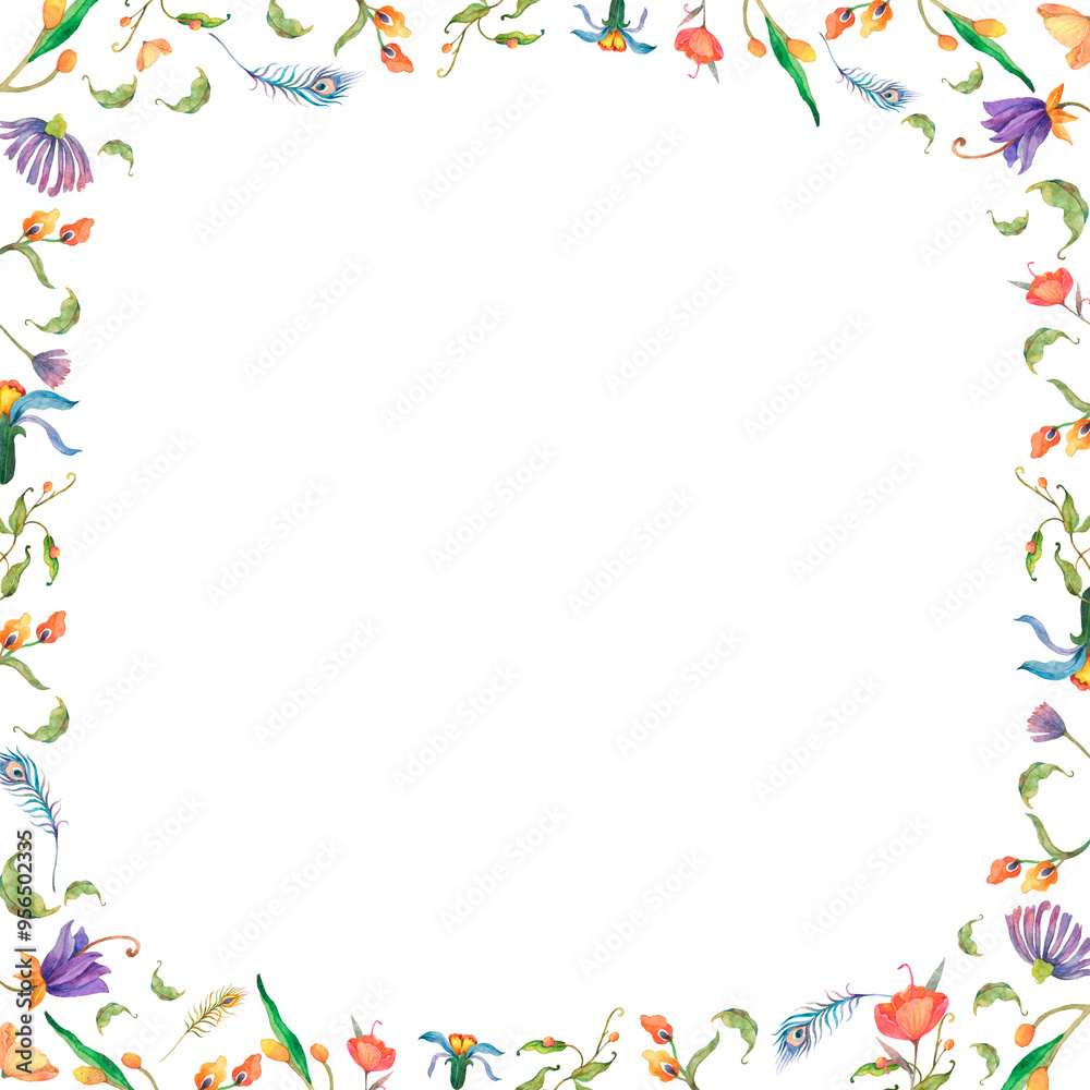 Obraz premium Png watercolor flower frame with transparent background
