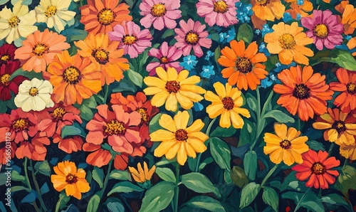 Wallpaper Mural Close up oil painting of a vibrant sneezeweed flower bed showcasing the intricate details and colors of the blooms Torontodigital.ca
