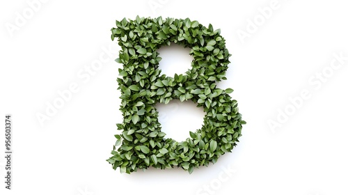 Hyper-Realistic Green Topiary Letter "B" Isolated on a White Background, Ideal for Eco-Friendly and Nature-Inspired Design Concepts