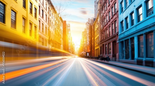 an urban neighborhood at twilight, with streetlights just turning on, casting a warm glow on the quiet residential streets, and the distant sound of city life, captured in first person point of view