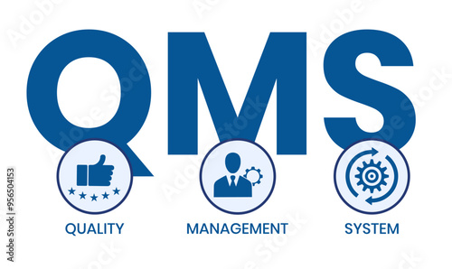 QMS - Quality Management System acronym. Business concept background. Vector illustration with keywords and icons. lettering illustration with icons for banner, flyer, landing page