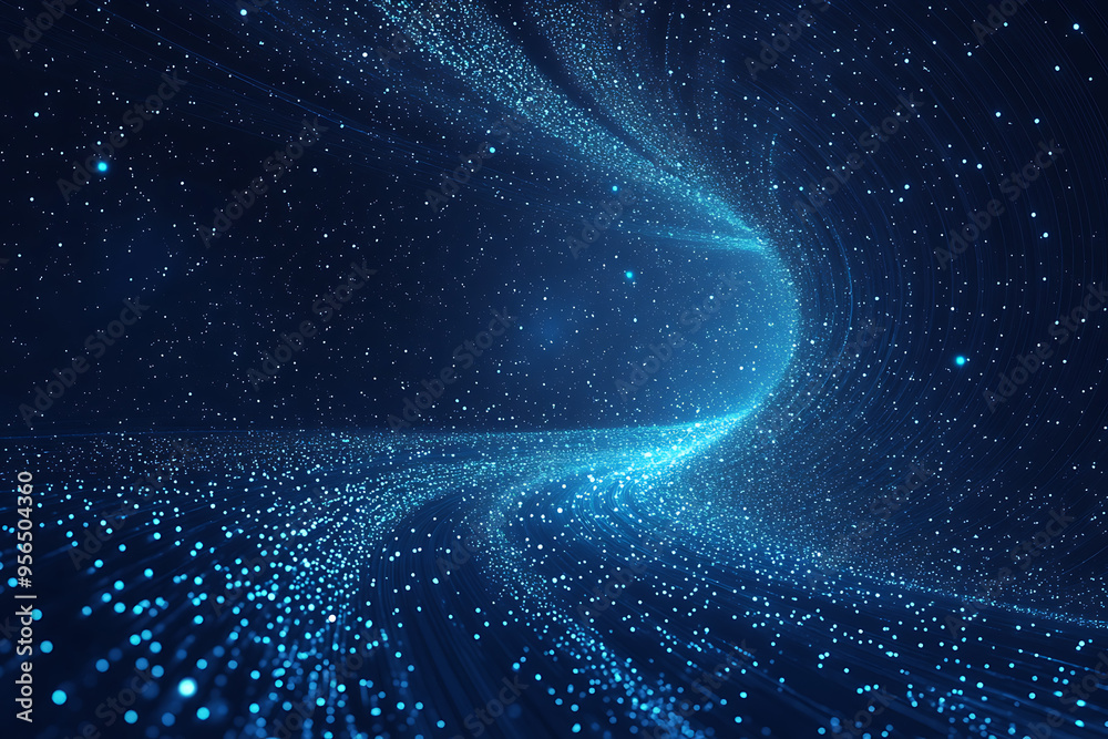 Dynamic abstract image of vibrant light trails and colorful particles converging towards a bright center, symbolizing speed and energy