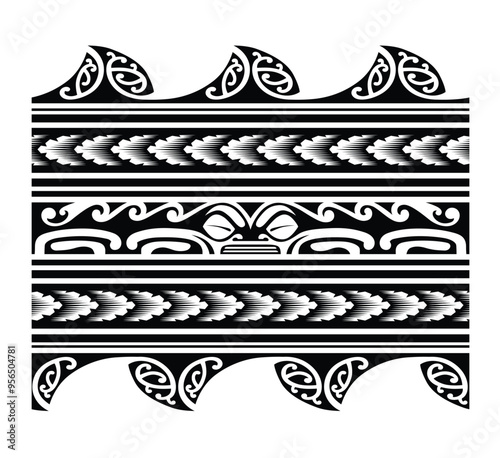 Polynesian tattoo tribal band design. Samoan tattoo tribal ornament border.
 Decorative seamless pattern.