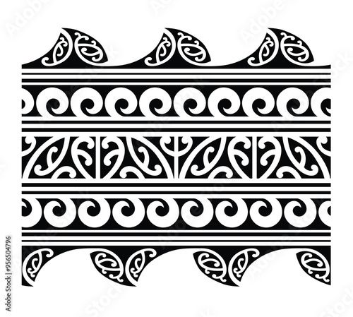 Polynesian tattoo tribal band design. Samoan tattoo tribal ornament border.
 Decorative seamless pattern.