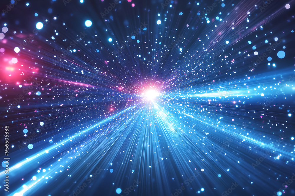 Dynamic abstract image of vibrant light trails and colorful particles converging towards a bright center, symbolizing speed and energy Dynamic abstract image of vibrant light trails and colorful particles converging towards a bright center, symbolizing speed and energy