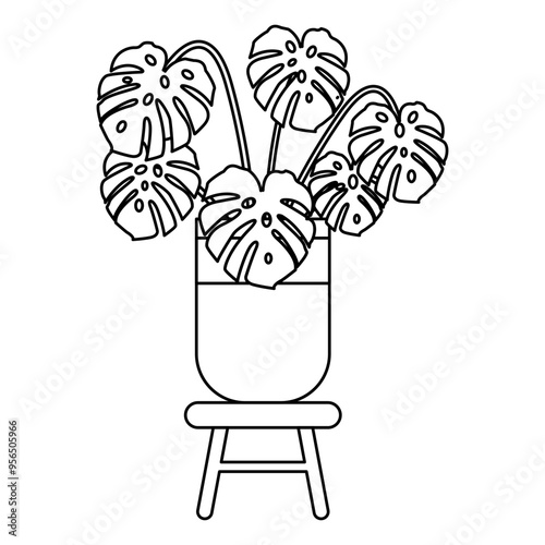 Indoor Potted Monstera Plants Line Art Illustration perfect for your design needs, for posters, patterns, borders, and backgrounds related to flowers and plants