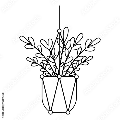 Indoor Potted Plants Line Art Illustration perfect for your design needs, for posters, patterns, borders, and backgrounds related to flowers and plants