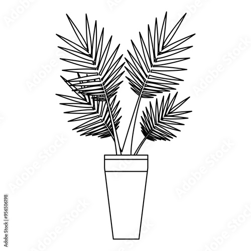 Indoor Potted Palm Plants Line Art Illustration