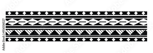 Polynesian pattern tribal tattoo border. Tribal tattoo geometric fore arm samoan band.Tattoo eps forearm samoan sleeve bracelet.Fabric seamless isolated hawaiian pattern on white background.