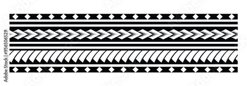 Polynesian pattern tribal tattoo border. Tribal tattoo geometric fore arm samoan band. Tattoo eps forearm samoan sleeve bracelet. Fabric seamless isolated hawaiian pattern on white background.