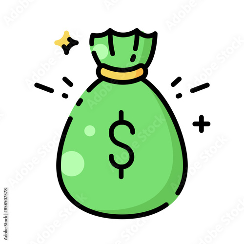 Green money bag with dollar sign and sparkles, perfect for finance blogs, investment websites, and business presentations. Stand out!