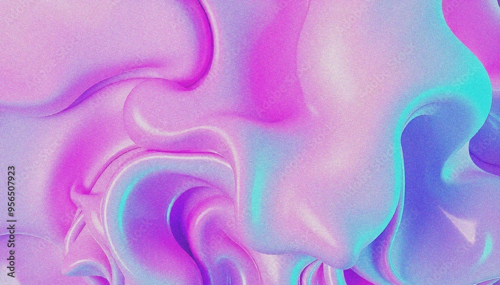 Obraz premium Colorful Holographic abstract background. Iridescent Holographic foil texture with grainy noise effect abstract purple and blue fluid shapes against a light background