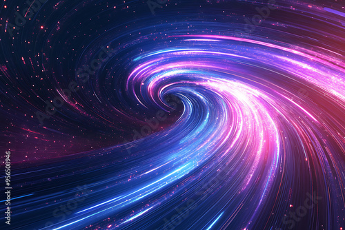 Dynamic abstract image of vibrant light trails and colorful particles converging towards a bright center, symbolizing speed and energy