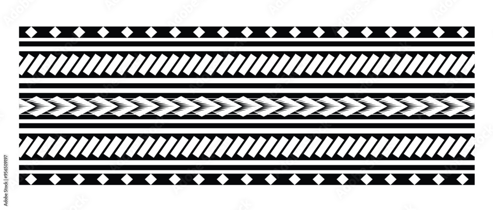 Polynesian tattoo tribal band design. Samoan tattoo tribal ornament border.
Decorative seamless pattern. Polynesian tattoo tribal band design. Samoan tattoo tribal ornament border.
Decorative seamless pattern.