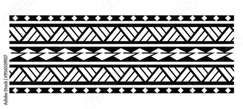 Polynesian pattern tribal tattoo border. Tribal tattoo geometric fore arm samoan band. Tattoo eps forearm samoan sleeve bracelet. Fabric seamless isolated hawaiian pattern on white background.