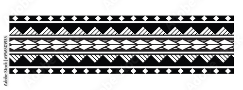 Polynesian tattoo tribal band design. Samoan tattoo tribal ornament border.
 Decorative seamless pattern.