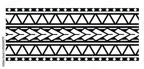 Polynesian pattern tribal tattoo border. Tribal tattoo geometric fore arm samoan band. Tattoo eps forearm samoan sleeve bracelet. Fabric seamless isolated hawaiian pattern on white background.