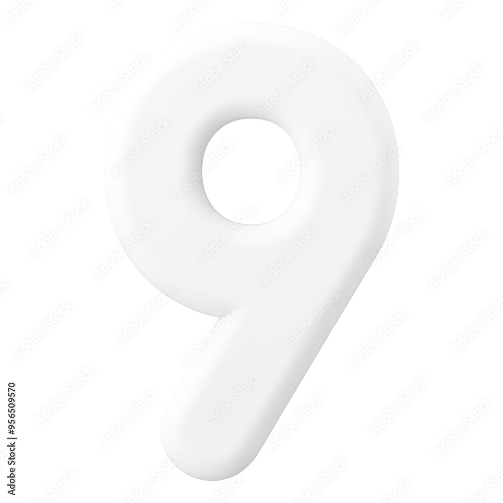 9 number png sticker, 3D rendering on transparent background