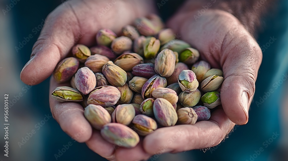 Fresh Gaziantep pistachios in mans hand High quality photo : Generative AI Fresh Gaziantep pistachios in mans hand High quality photo : Generative AI