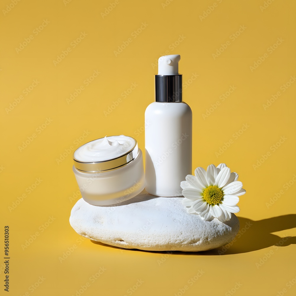 Face Cream Mockup on Rock with Flower Face Cream Mockup on Rock with Flower