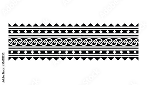 Polynesian tattoo tribal band design. Samoan tattoo tribal ornament border.
 Decorative seamless pattern.