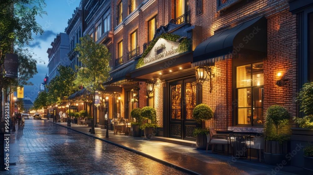 boutique hotel with decorative terracotta brick siding, in a bustling city center boutique hotel with decorative terracotta brick siding, in a bustling city center