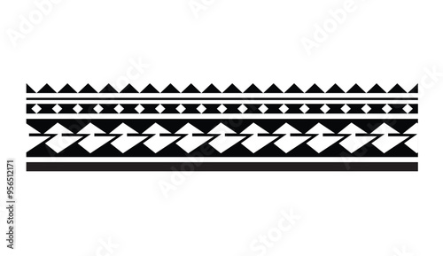 Polynesian pattern tribal tattoo border. Tribal tattoo geometric fore arm samoan band. Tattoo eps forearm samoan sleeve bracelet. Fabric seamless isolated hawaiian pattern on white background.