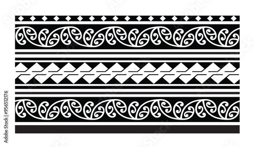 Polynesian tattoo tribal band design. Samoan tattoo tribal ornament border.
 Decorative seamless pattern.