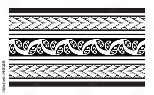 Polynesian tattoo tribal band design. Samoan tattoo tribal ornament border.
 Decorative seamless pattern.