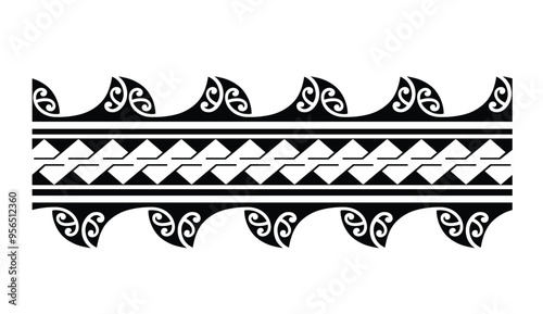 Polynesian tattoo tribal band design. Samoan tattoo tribal ornament border.
 Decorative seamless pattern.