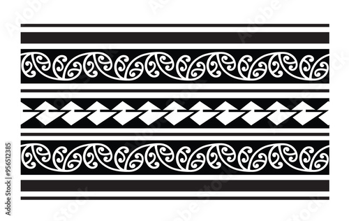 Polynesian pattern tribal tattoo border. Tribal tattoo geometric fore arm samoan band. Tattoo eps forearm samoan sleeve bracelet. Fabric seamless isolated hawaiian pattern on white background.