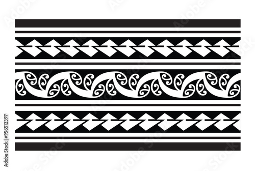 Polynesian tattoo tribal band design. Samoan tattoo tribal ornament border.
 Decorative seamless pattern.