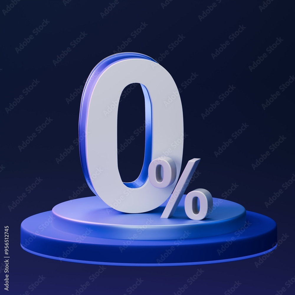 0 percent 3d render in metal style on stage, podium and dark background. Zero percent interest rate for banking and credit shopping banner background. 3d number letter. High quality illustration 0 percent 3d render in metal style on stage, podium and dark background. Zero percent interest rate for banking and credit shopping banner background. 3d number letter. High quality illustration