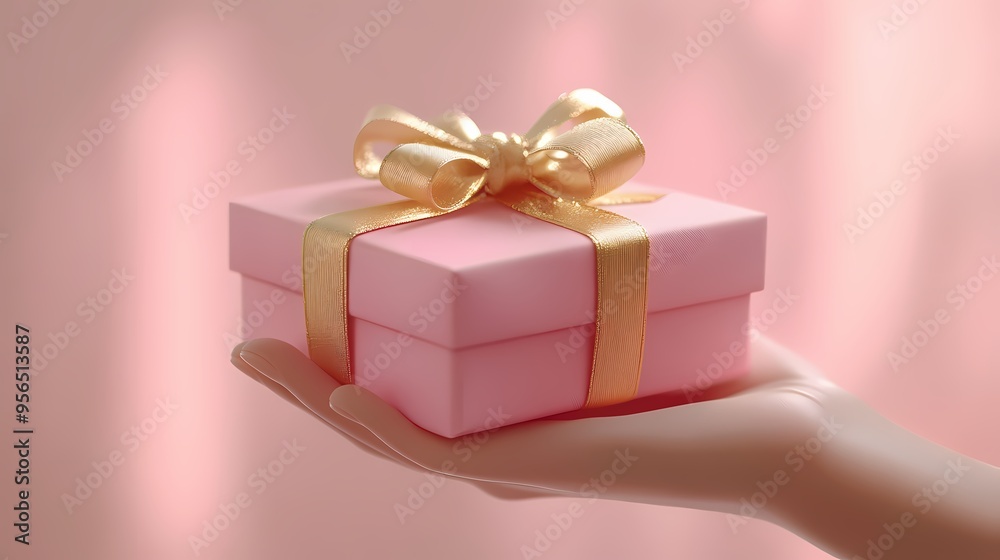 Holding a pink gift box in her hand Holding a pink gift box in her hand