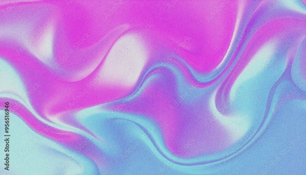 Fototapeta premium Colorful Iridescent holographic Wave Pattern background, with grainy noise effect texture abstract purple and blue fluid shapes against a light background
