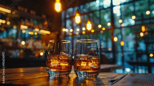 Whiskey Glasses Under Bar Lights