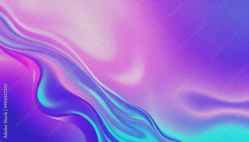 Fototapeta premium Colorful Iridescent holographic Wave Pattern background, with grainy noise effect texture abstract purple and blue fluid shapes against a light background